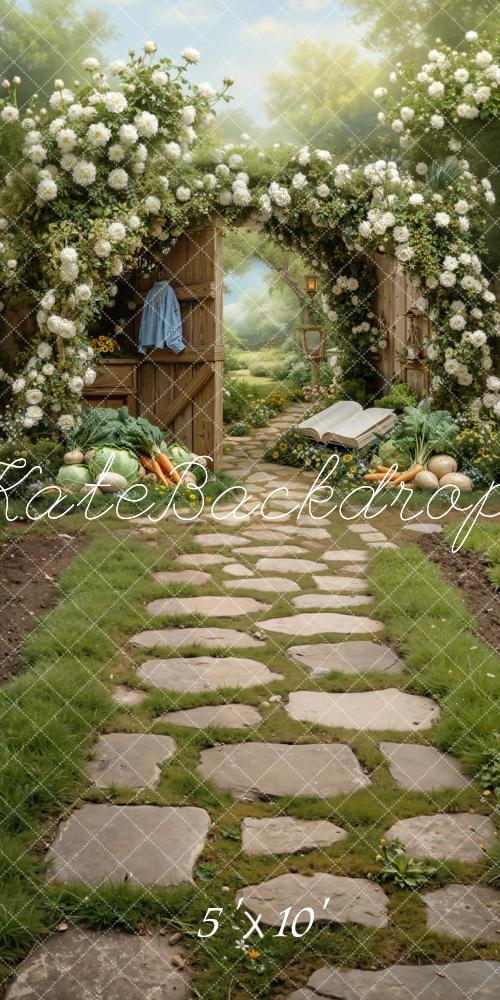 Kate Spring Flower Arch Garden Pathway Vegetables Printed Backdrop Designed by Chain Photography