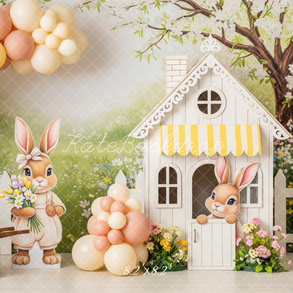 Kate Easter Bunny Balloon Arch Flower Cart House Printed Backdrop Designed by Patty Roberts