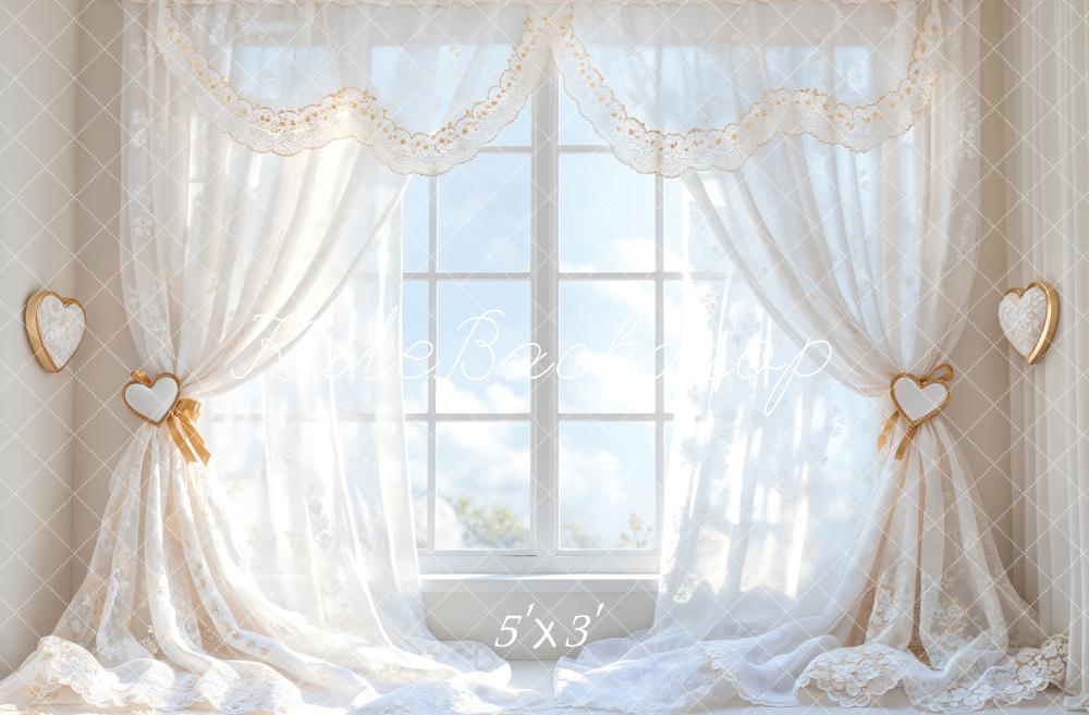 Kate Romantic White Curtain Window Backdrop Designed by Emetselch