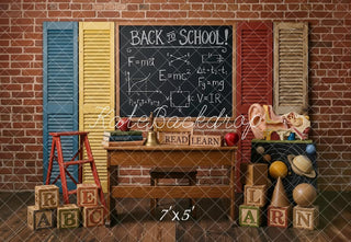 Kate Back To School Blackboard Brick Wall Books Blocks Printed Backdrop Designed by Emetselch