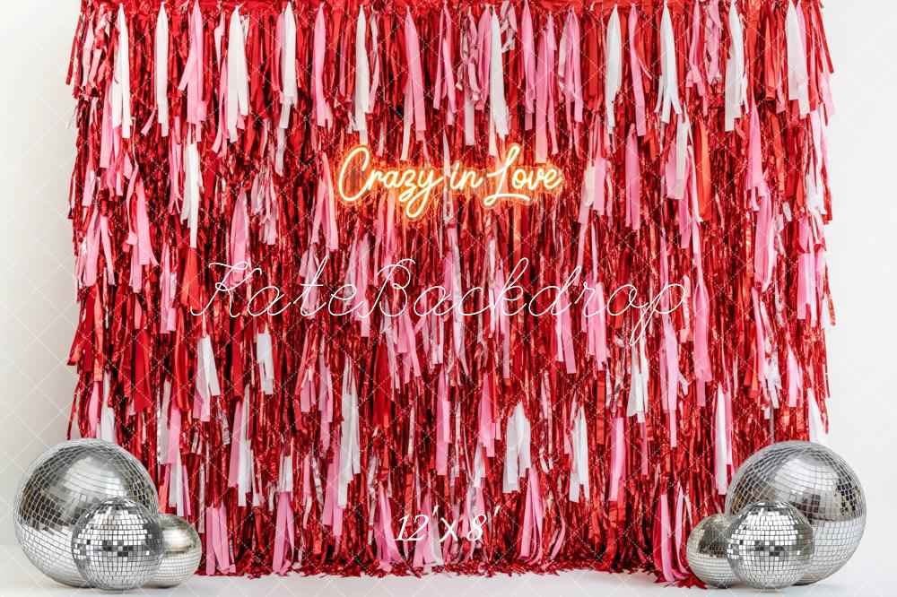 Kate Valentine's Day Red Pink Fringe Tinsel Disco Ball Backdrop Backdrop Designed by Patty Roberts