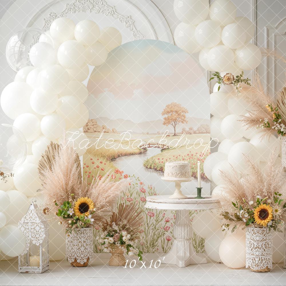 Kate Mother's Day Boho Sunflower Balloon Arch River Pastel Flowers Backdrop Designed by Emetselch