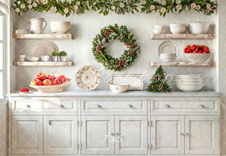 Cocina Navideña Blancas Gabinetes Utensilios Frutas Fondo Designed by Emetselch