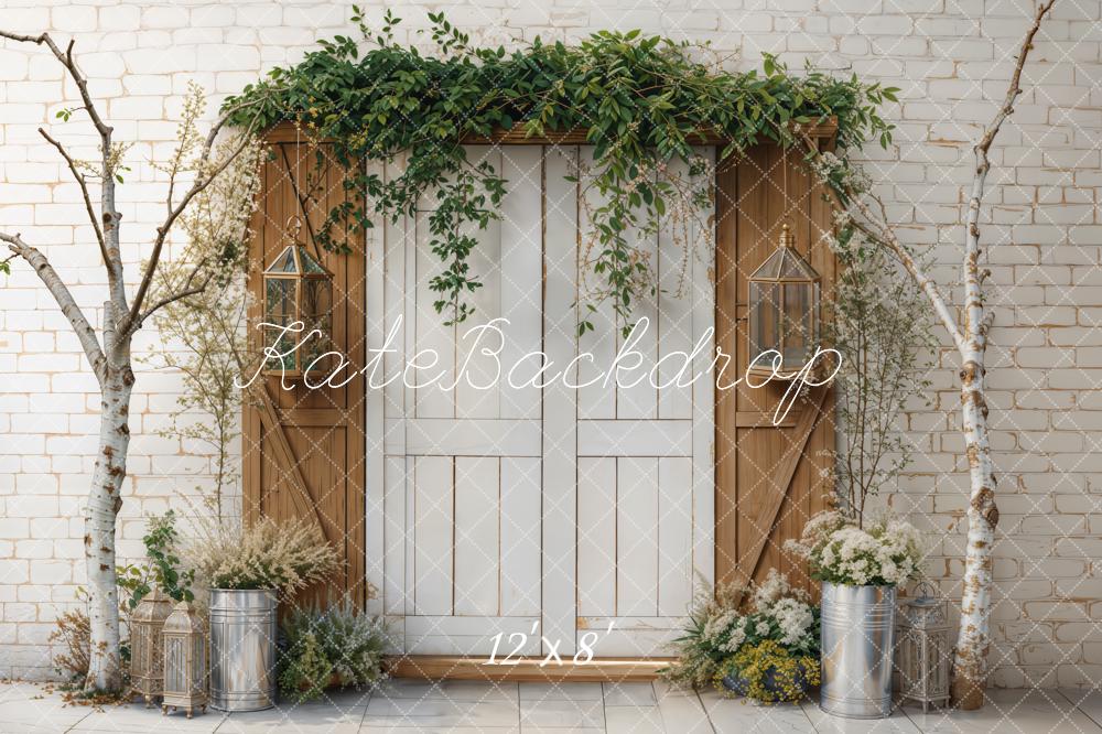 Spring Rustic Door Greenery Tree Foto Achtergrond Designed by Emetselch