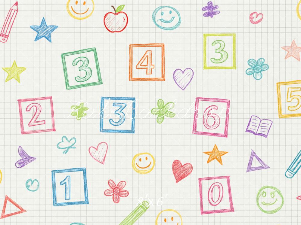 Kate Back To School Doodle Numbers and Shapes Printed Backdrop Designed by Patty Roberts