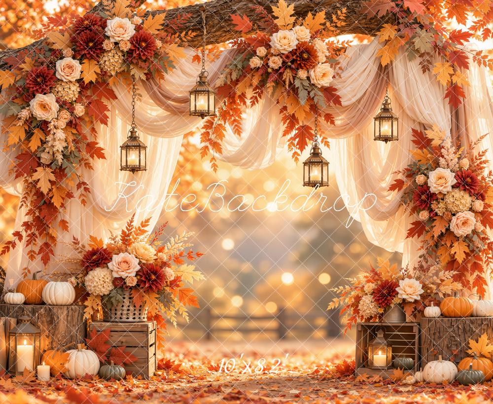 Kate Fall Flower Branch Arch Drapes Lanterns Printed Backdrop Designed by Emetselch