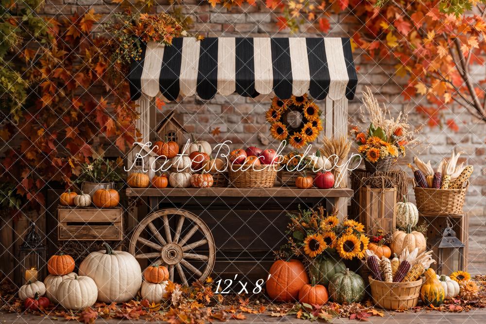 Kate Fall Pumpkin Market Stand Sunflowers Printed Backdrop Designed by Emetselch