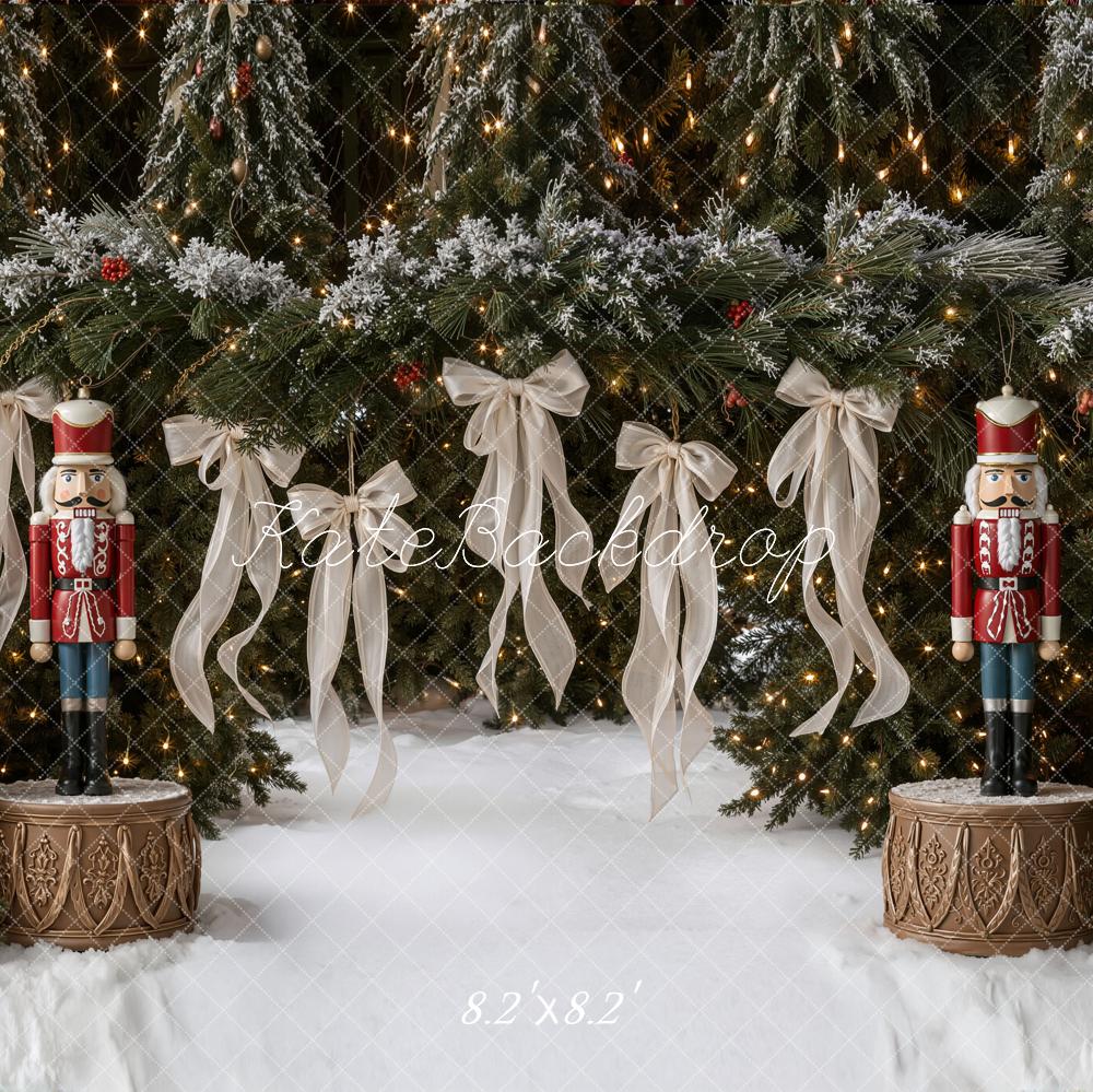 Kate Christmas Nutcracker Evergreen Garland Bows Printed Backdrop Designed by Emetselch