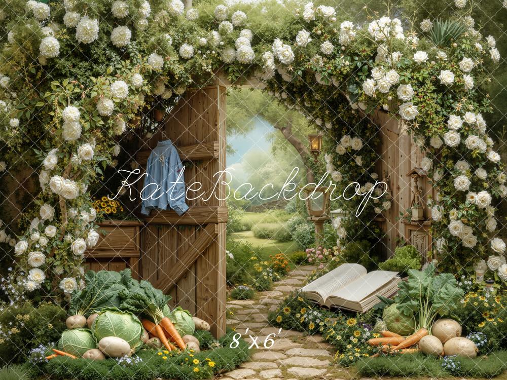 Kate Spring Flower Arch Garden Gate Vegetables Path Open Book Backdrop Designed by Chain Photography
