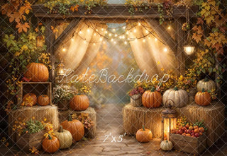 Kate Fall Pumpkin Hay Bale Lantern Archway Printed Backdrop Designed by Emetselch
