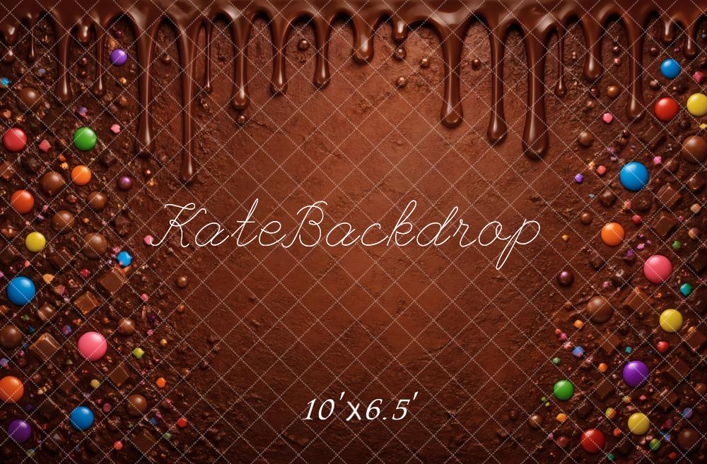 Kate Kids Chocolate Party Candy Drip Brown Printed Backdrop Designed by Vertigo Productions