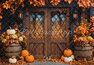 Kate Fall Pumpkins Wooden Door Printed Backdrop Designed by Emetselch