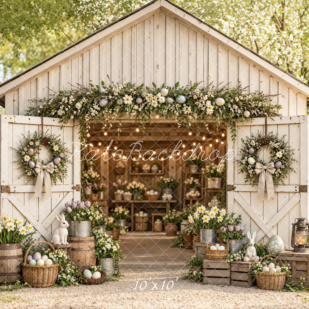 Kate Easter Spring Floral Barn Bunny Basket Printed Backdrop Designed by Emetselch
