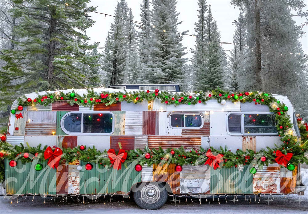 Winter Forest Kerst Kleurvolle Decoratie Gebroken RV Foto Achtergrond Designed by Mini MakeBelieve