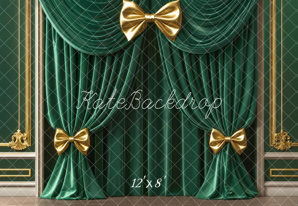 Kate Luxury Green Gold Drapes Curtain Bow Backdrop Designed by Emetselch