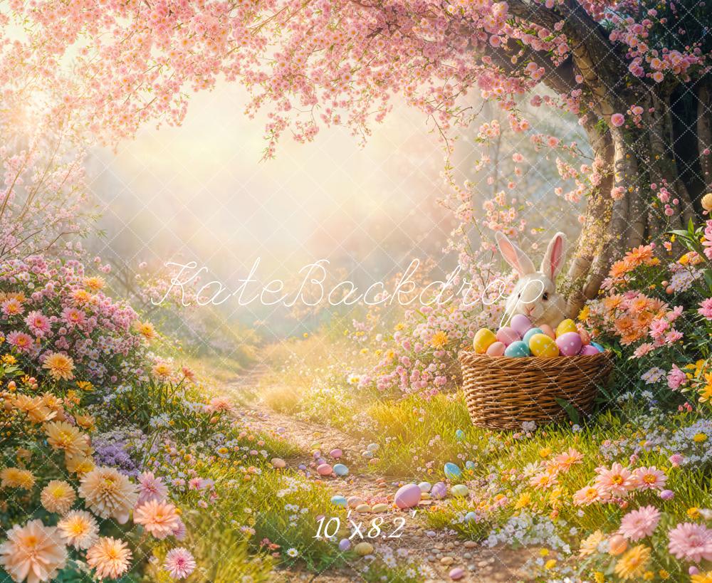 Kate Easter Bunny Floral Cherry Tree Path Backdrop Designed by Emetselch