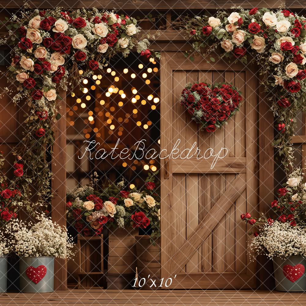 Kate Valentines Flower Arch Heart Wooden Barn Door Backdrop Designed by Emetselch