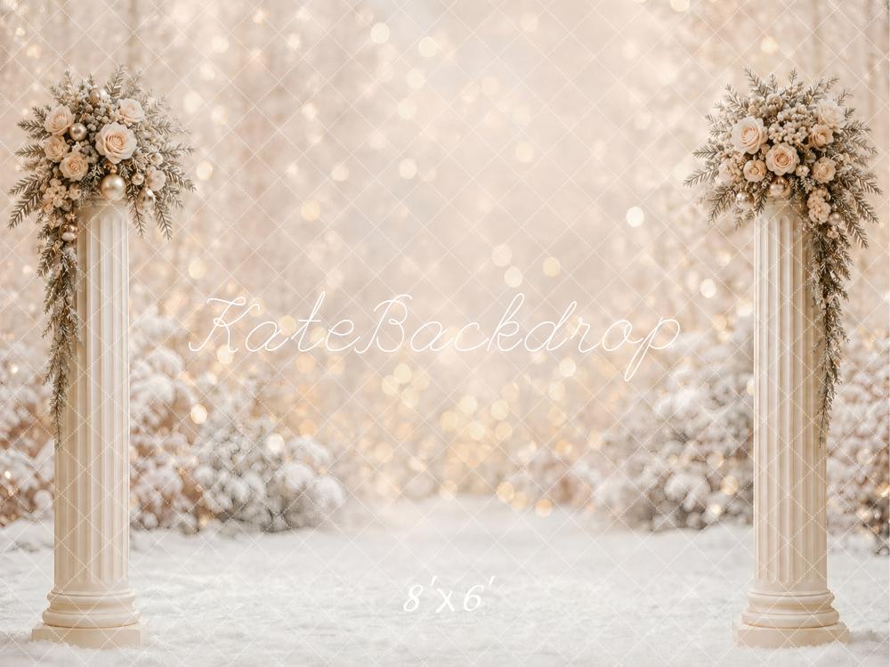 Kate Winter Flower Columns Snow Bokeh Printed Backdrop Designed by Vertigo Productions
