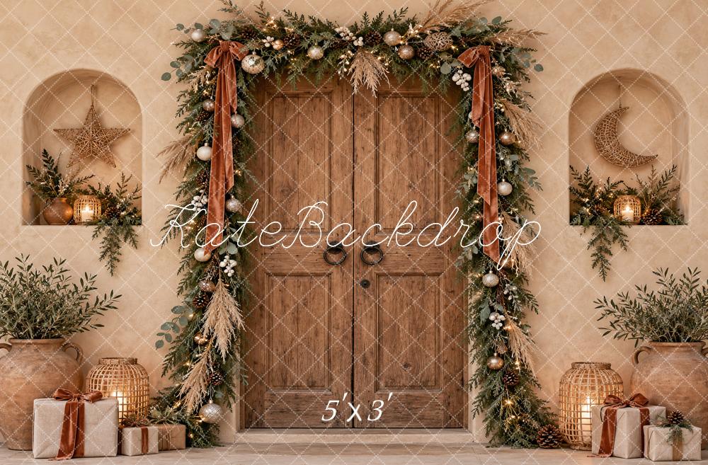 Kate Christmas Boho Rustic Door Garland Gifts Neutral Printed Backdrop Designed by Vertigo Productions