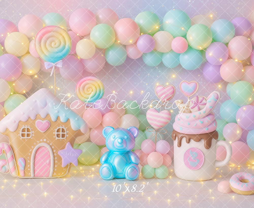 Cake Smash Candyland Gingerbread Pastel Balloons Foto Achtergrond Designed by Ashley Paul