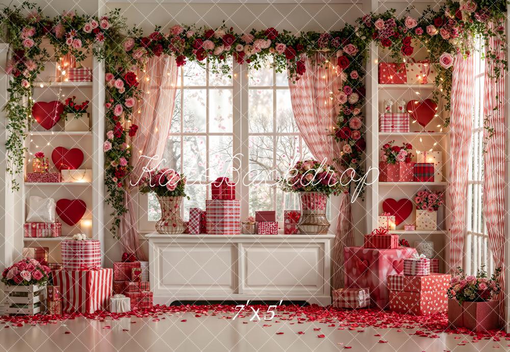 Kate Valentine's Day Heart Shelves Gifts Floral Window Backdrop Designed by Emetselch