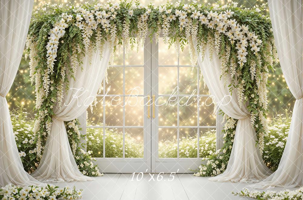 Kate Spring Flower Arch White Floral Drapes Window Backdrop Designed by Mini MakeBelieve
