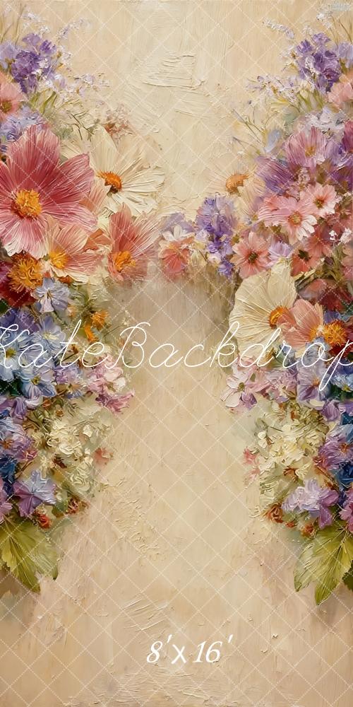 Kate Flower Arch Beige Floral Texture Printed Backdrop Designed by Chain Photography