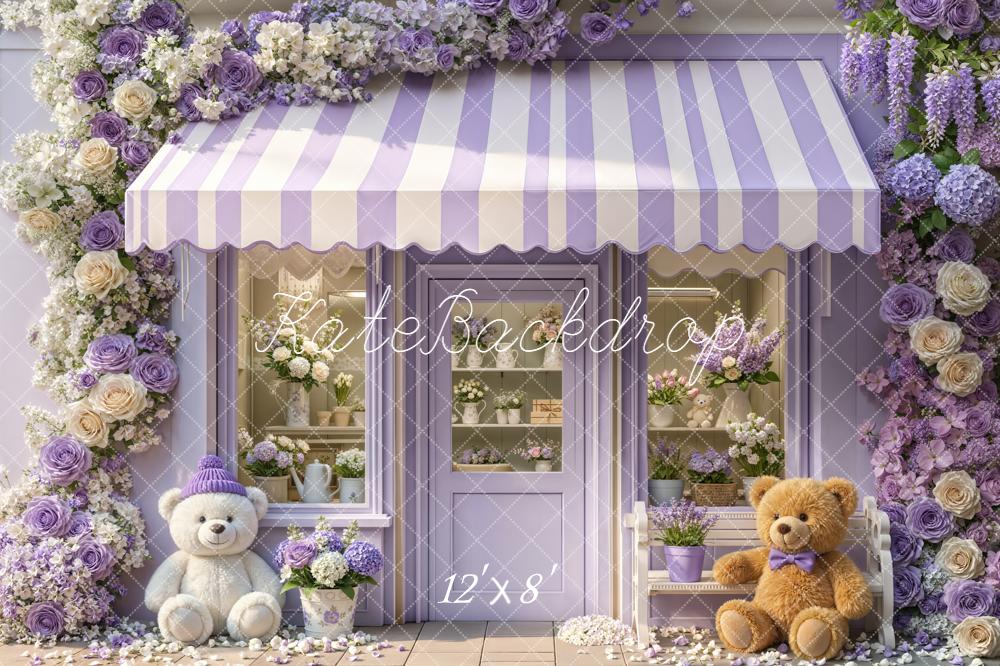 Kate Spring Lavender Flower Shop Striped Awning Teddy Bears Backdrop Designed by Emetselch