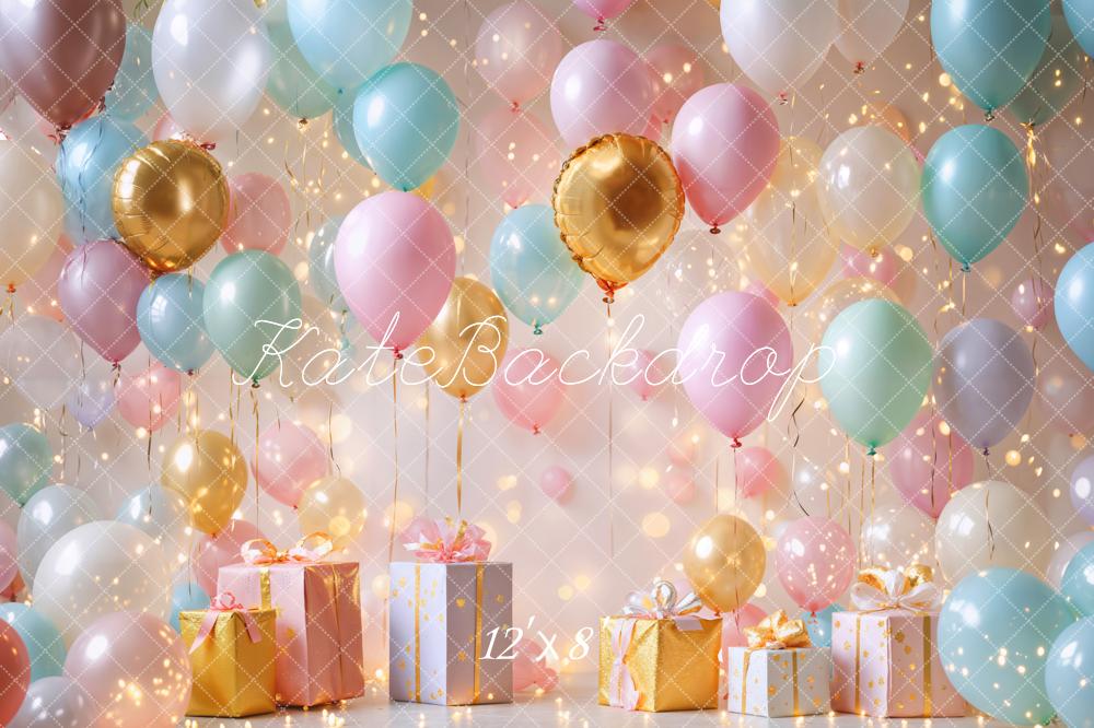 Kate Birthday Balloons Gifts Lights Backdrop Designed by Emetselch