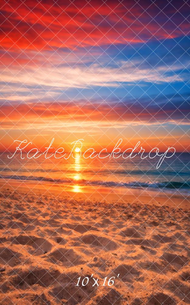 Kate Sweep Beach Sunset Ocean Waves Golden Sand Colorful Sky Backdrop Designed by Vertigo Productions