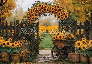 Kate Fall Sunflower Arch Rustic Basket Path Printed Backdrop Designed by Emetselch
