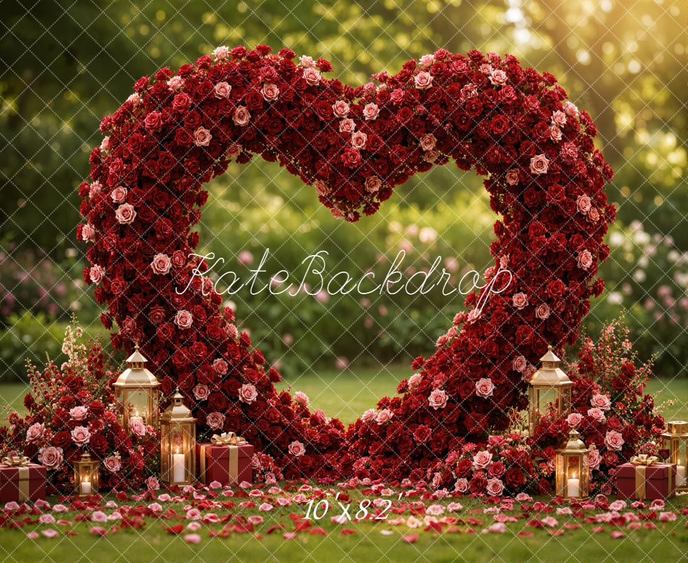Kate Valentine's Day Red Rose Heart Arch Lanterns Printed Backdrop Designed by Emetselch