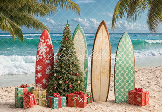 Kate Christmas Beach Surfboards Gifts Printed Backdrop Designed by Emetselch