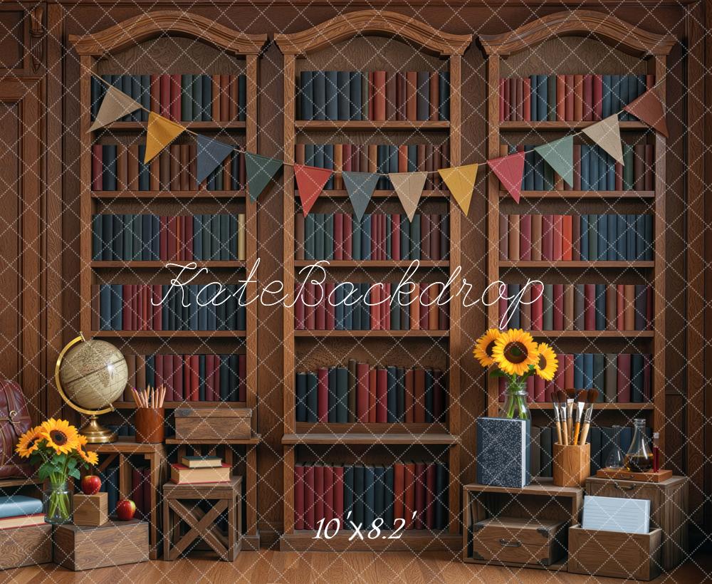 Kate School Vintage Library Bookshelf Study Printed Backdrop Designed by Mini MakeBelieve