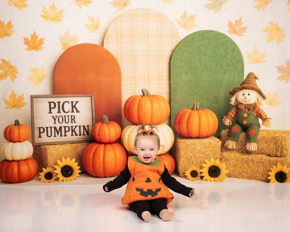 Fondo de calabaza espantapájaros para la caída de Cake Smash diseñado por Patty Roberts