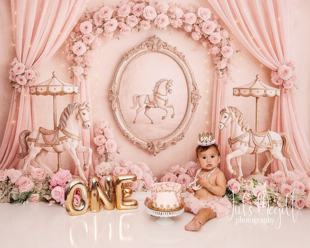 Sueños de Carrusel de Cumpleaños Rosa Floral