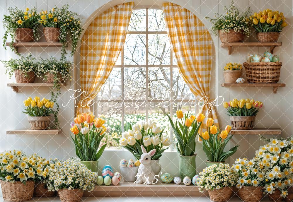 Cortina de Ventana Floral de Conejo de Pascua Diseñada por Emetselch