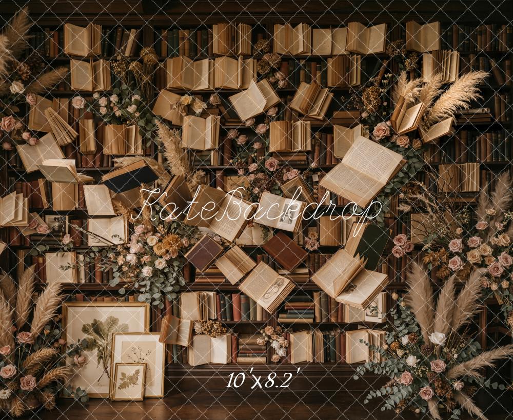 Kate Vintage Books Floral Library Printed Backdrop Designed by Emetselch