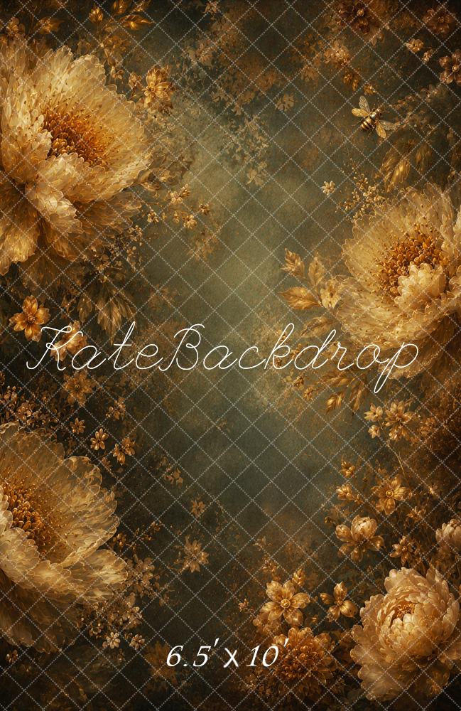 Kate Fine Art The Gilded Veil Floral Flowers Bees Printed Backdrop Designed by Ashley Ward