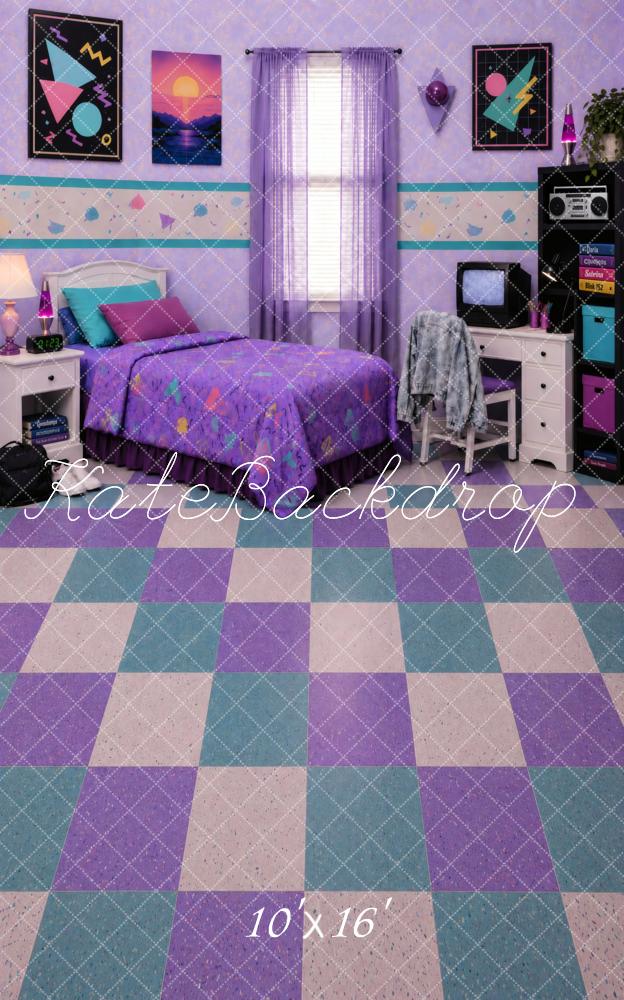 Kate Sweep Retro 90s Purple Geometric Teen Bedroom Printed Backdrop Designed by Vertigo Productions