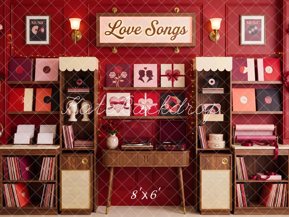 Kate Valentine Love Songs Shop Red Retro Music Room Printed Backdrop Designed by Patty Roberts