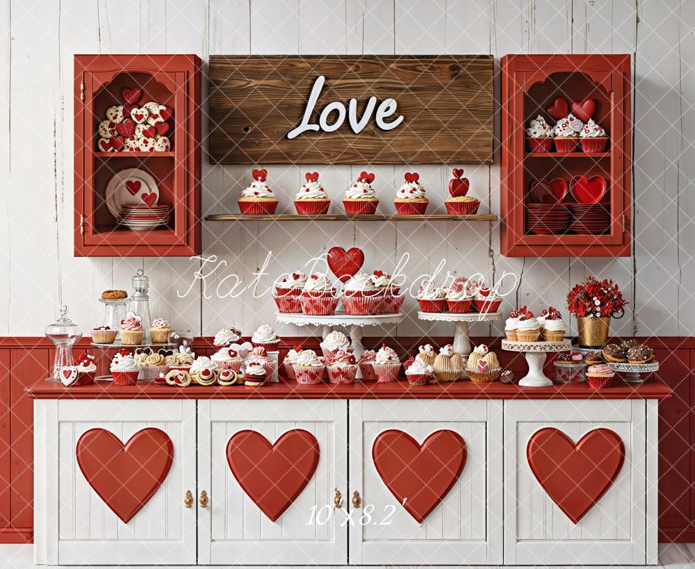 Kate Valentine's Day Red Heart Kitchen Cupcake Dessert Cabinet Backdrop Designed by Emetselch