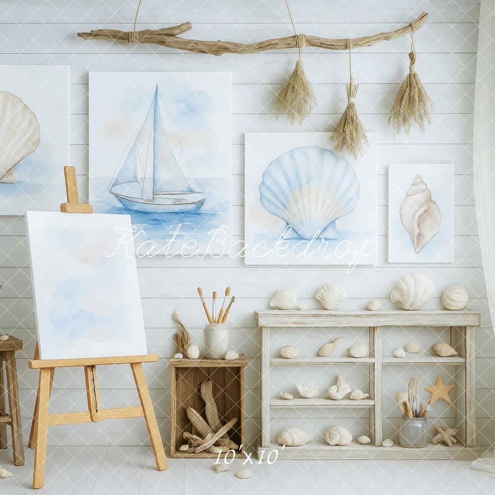 Kate Nautical Seashell Art Studio Backdrop Designed by Patty Roberts