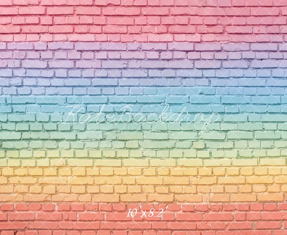 Kate Rainbow Gradient Brick Wall Printed Backdrop Designed by Chain Photography