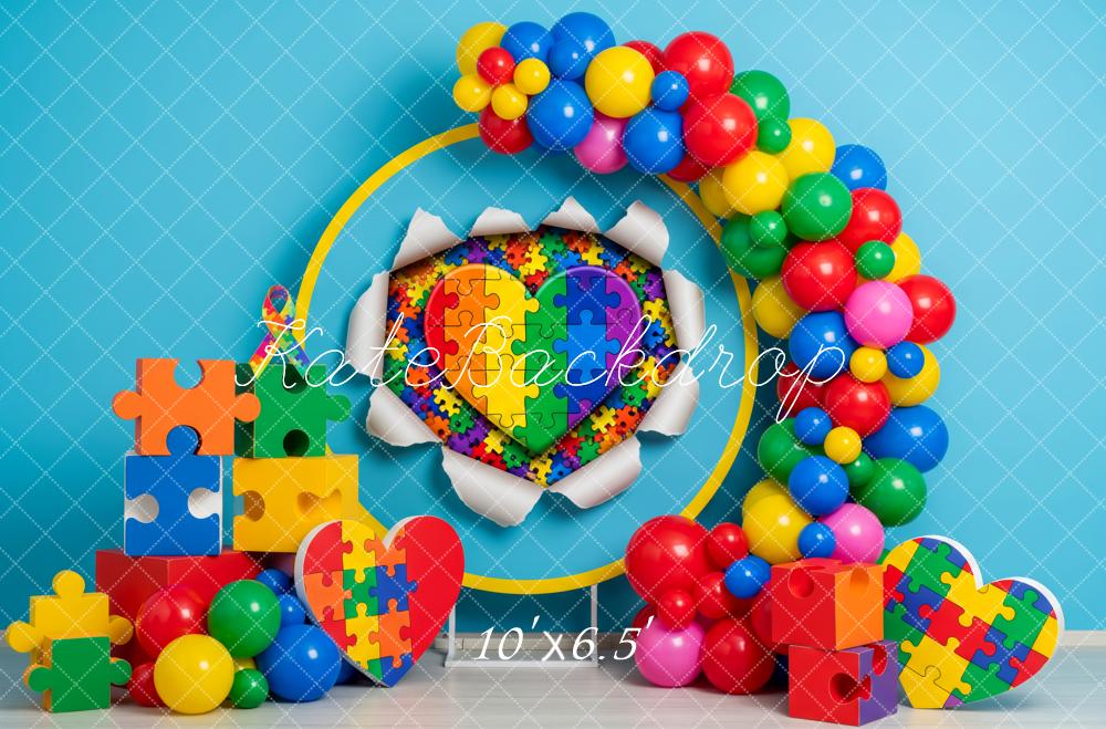 Kate Colorful Puzzle Heart Balloons Backdrop Backdrop Designed by Patty Roberts