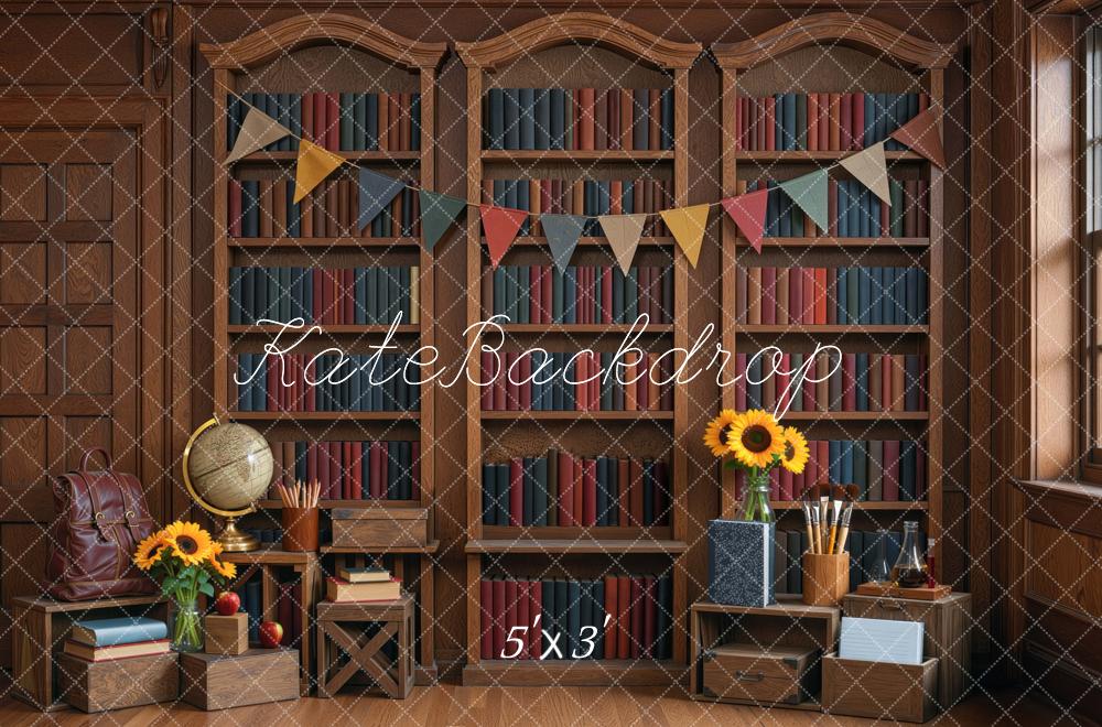 Kate School Vintage Library Bookshelf Study Printed Backdrop Designed by Mini MakeBelieve