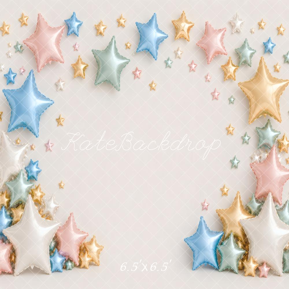 Kate Cake Smash Pastel Star Balloon Cluster Printed Backdrop Designed by Vertigo Productions