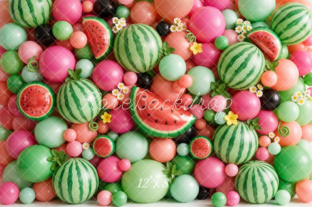 Kate Summer Watermelon Balloon Wall with Flowers Printed Backdrop Designed by Emetselch