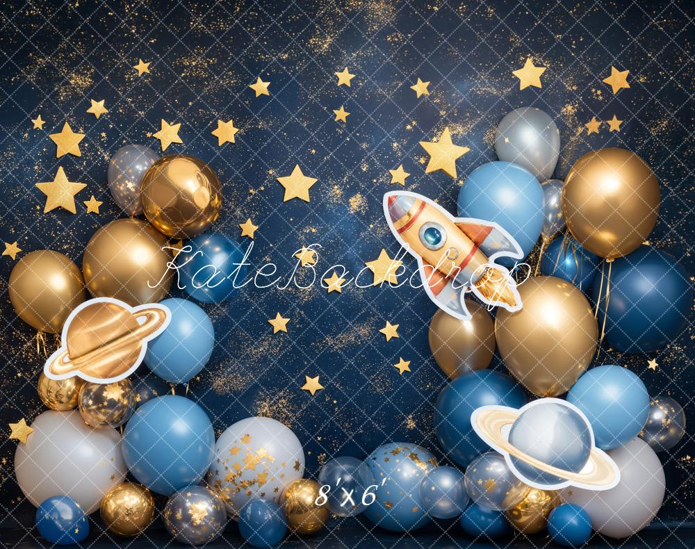 Kate Cake Smash Space Rocket Balloon Backdrop Designed by Emetselch