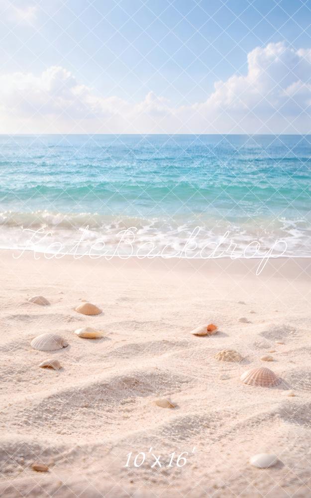 Kate Sweep Beach Sand Seashells Ocean Waves Printed Backdrop Designed by Vertigo Productions